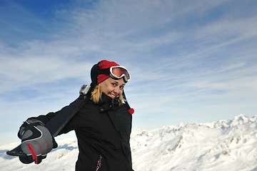 Image showing woman winter snow skiskiing on on now at winter season