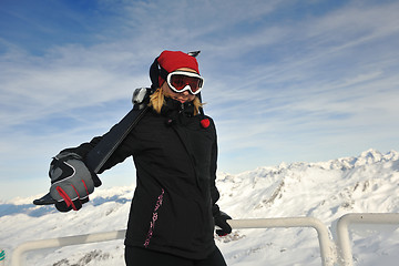 Image showing woman winter snow skiskiing on on now at winter season