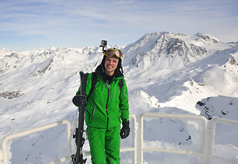 Image showing  skiing on on now at winter season