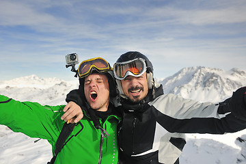 Image showing  people group on snow at winter season