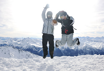 Image showing  people group on snow at winter season