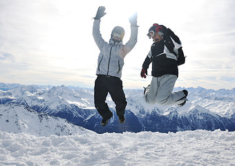 Image showing  people group on snow at winter season