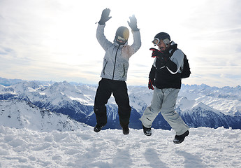 Image showing  people group on snow at winter season