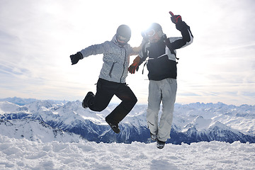 Image showing  people group on snow at winter season