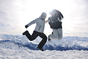 Image showing  people group on snow at winter season