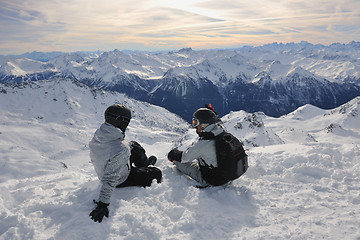 Image showing  people group on snow at winter season