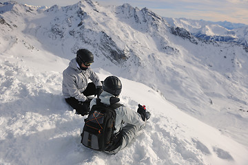 Image showing  people group on snow at winter season