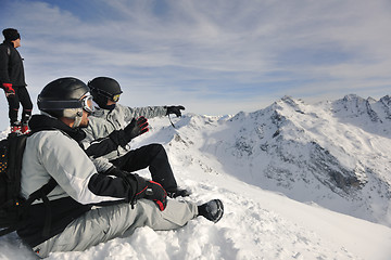 Image showing  people group on snow at winter season