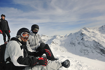 Image showing  people group on snow at winter season