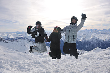 Image showing  people group on snow at winter season