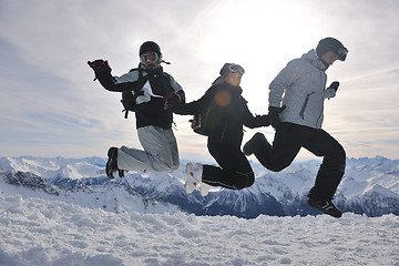 Image showing  people group on snow at winter season