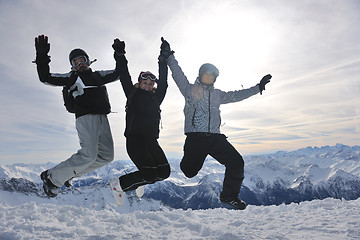 Image showing  people group on snow at winter season