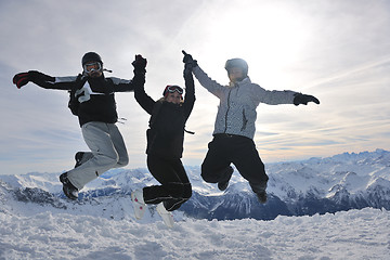 Image showing  people group on snow at winter season