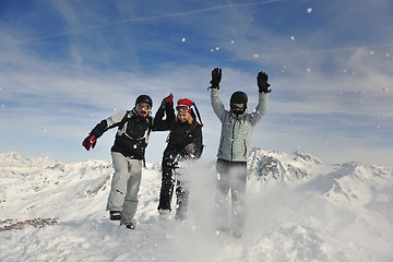 Image showing  people group on snow at winter season