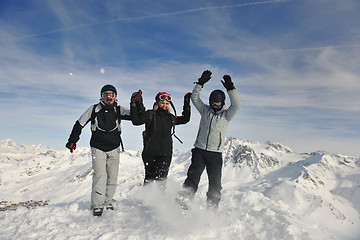 Image showing  people group on snow at winter season