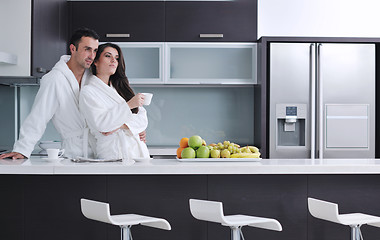 Image showing young couple have fun in modern kitchen