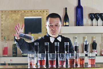 Image showing pro barman prepare coctail drink on party