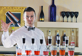 Image showing pro barman prepare coctail drink on party