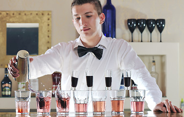 Image showing pro barman prepare coctail drink on party