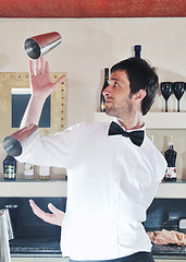 Image showing pro barman prepare coctail drink on party