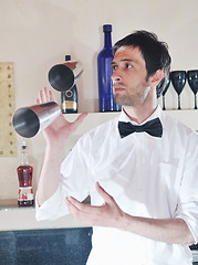 Image showing pro barman prepare coctail drink on party