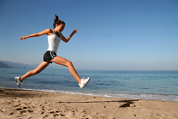 Image showing Jumping on the beach