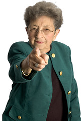 Image showing senior woman  serious pointing