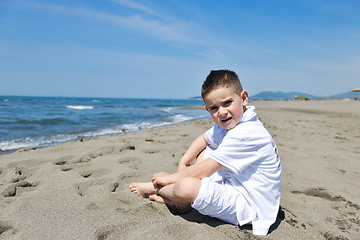 Image showing happy child group playing  on beach