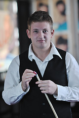 Image showing young man play pro billiard game 