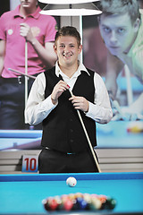 Image showing young man play pro billiard game 