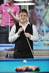 Image showing young man play pro billiard game 