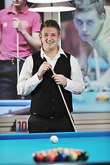 Image showing young man play pro billiard game 