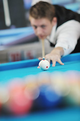 Image showing young man play pro billiard game 