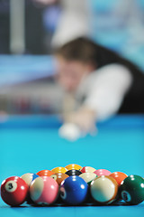 Image showing young man play pro billiard game 