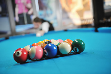 Image showing young man play pro billiard game 