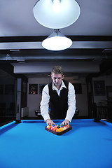 Image showing young man play pro billiard game 