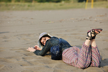 Image showing young woman relax  on beach