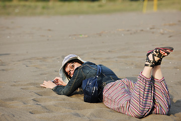 Image showing young woman relax  on beach