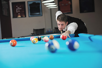 Image showing young man play pro billiard game 