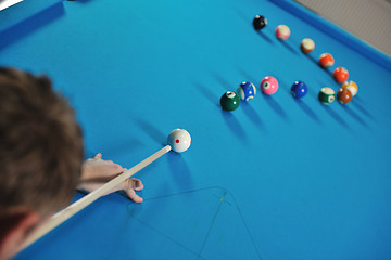 Image showing young man play pro billiard game 