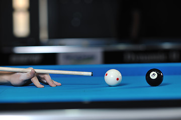 Image showing young man play pro billiard game 