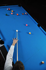 Image showing young man play pro billiard game 