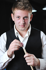 Image showing young man play pro billiard game 