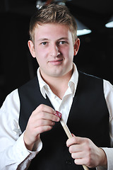 Image showing young man play pro billiard game 