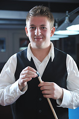 Image showing young man play pro billiard game 