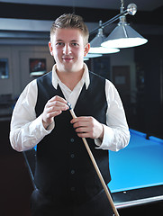 Image showing young man play pro billiard game 