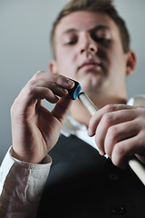 Image showing young man play pro billiard game 