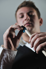 Image showing young man play pro billiard game 