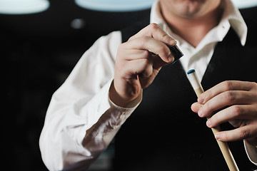 Image showing young man play pro billiard game 