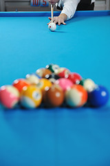 Image showing young man play pro billiard game 